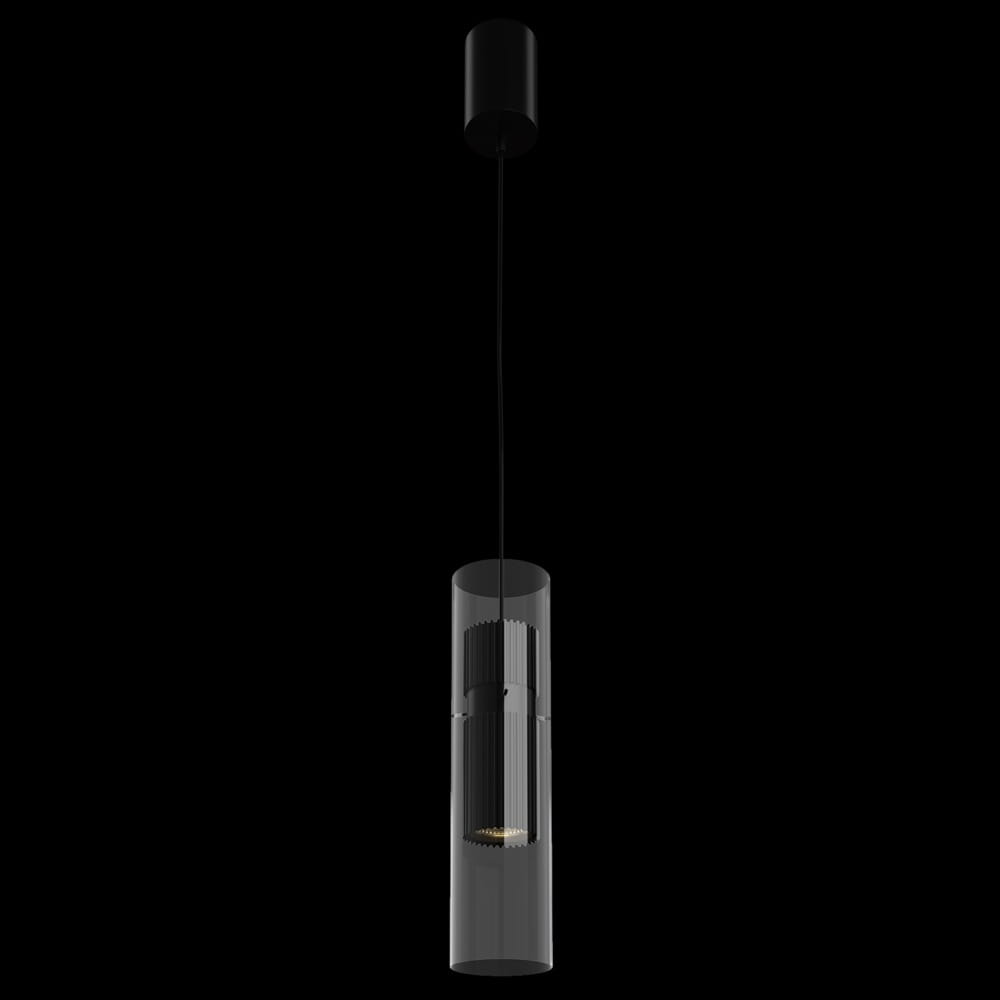 Czarna lampa wisząca 1-punktowa Dynamics MOD326PL-01B z przezroczystym kloszem. Ułożona pionowo, zawieszona na cienkim przewodzie, z metalowym elementem w środku. Prosty, nowoczesny design, idealna do minimalistycznych wnętrz.