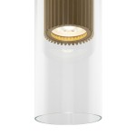 Lampa wisząca Dynamics 1-punktowa MOD326PL-01MG w złotym kolorze z przezroczystym kloszem. Okrągła, metalowa oprawa z żłobieniami, zawierająca źródło światła, zwisająca w pionie. Idealna do nowoczesnych wnętrz.