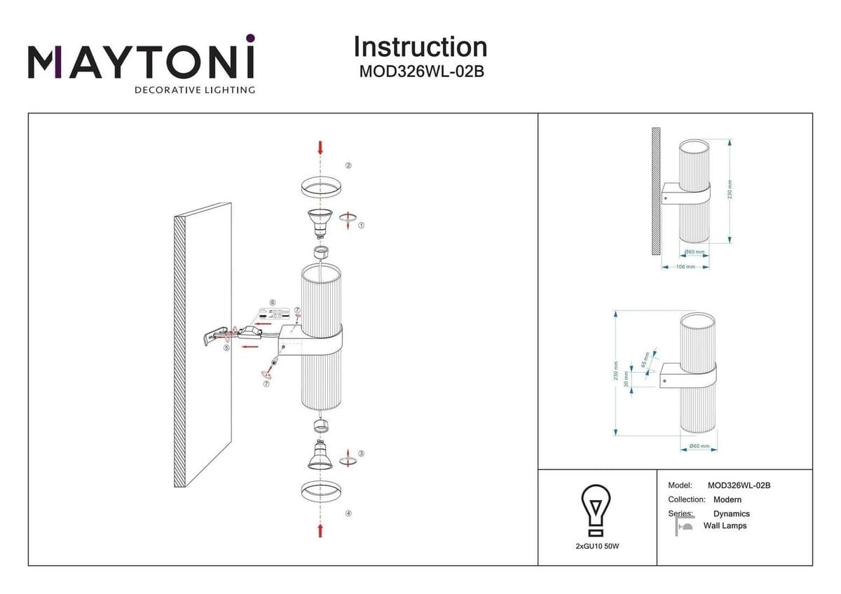Kinkiet Dynamics 2-punktowy w kolorze czarnym, z cylindrycznymi oprawami. Montowany na ścianie, z dwoma źródłami światła. Widoczny detal montażowy oraz wymiary: 290 mm wysokości, 160 mm głębokości. Przeznaczony do oświetlenia wnętrz.