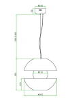 Złota i bursztynowa lampa wisząca Rebel MOD322PL-L6G3K o okrągłym kształcie. Posiada dwie półkuliste osłony oraz minimalistyczny stelaż. Wysokość regulowana (500-1200 mm), średnica dolnej osłony wynosi 302 mm, górnej 135 mm.