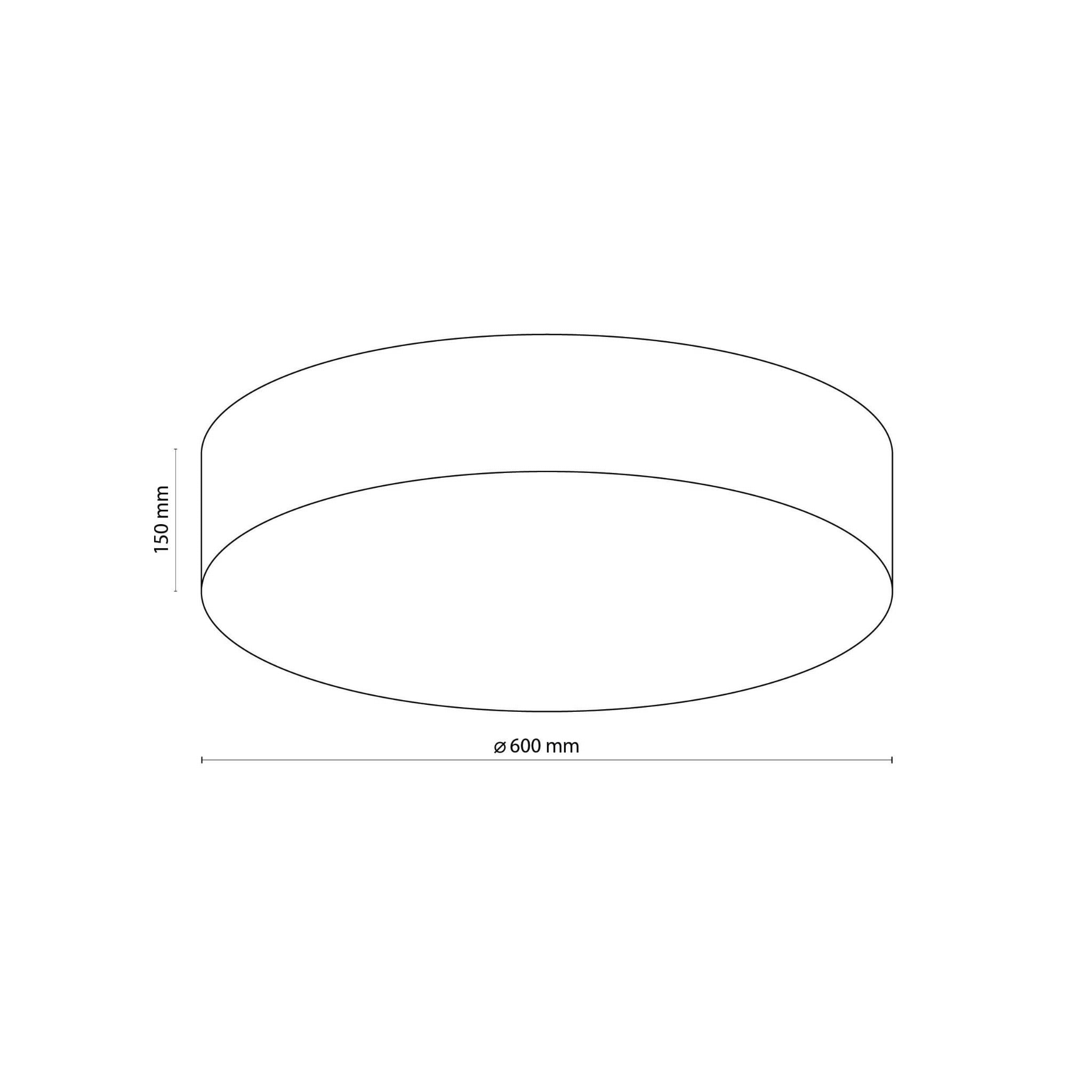 Plafon Rondo D60 w kolorze szarym, okrągły, o średnicy 600 mm i wysokości 150 mm. Ujęcie z boku, ukazuje jego prostą formę i elegancki design, idealny do oświetlenia wnętrz.
