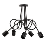 Czarna lampa wisząca Tango 5-punktowa z elastycznymi ramionami, z widocznymi gniazdami na żarówki. Ujęcie z góry, pokazujące stylowy, nowoczesny design i kształt, z pięcioma przewodami w formie falistych linii.