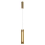 Lampa wisząca Sonata LED 1-punktowa w kolorze mosiądzu. Owalny klosz z poziomymi szczelinami, zawieszony na cienkim przewodzie. Prosta konstrukcja, montowana na suficie, idealna do nowoczesnych wnętrz.