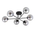 Lampa sufitowa Roma 6-punktowa w kolorze czarnym i grafitowym. Posiada sześć kulistych kloszy w metalicznym wykończeniu, umieszczonych na czarnych ramionach, montowana na suficie. Kąt ujęcia frontalny, na białym tle.