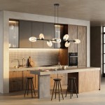 Lampa wisząca Pandora 8-punktowa w kolorze czarnym i miodowym, z okrągłymi kloszami, zawieszona nad wyspą kuchenną. Lampa ma nowoczesny design, a tło stanowi elegancka kuchnia z drewnianymi meblami i jasnymi akcentami oświetlenia.