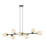 Lampa wisząca Pandora 8-punktowa w kolorze czarnym z miodowymi kloszami. Posiada prostą, poziomą konstrukcję z ośmioma zaokrąglonymi, przezroczystymi kloszami. Zawieszona na dwóch cienkich linkach, sufitowa część jest okrągła i czarna.