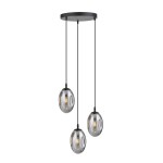 Lampa wisząca Astral 3-punktowa w kolorze czarnym i grafitowym. Posiada trzy szklane klosze o owalnym kształcie, zawieszone na czarnych linkach. Montowana na okrągłej podstawie sufitowej. Idealna do nowoczesnych wnętrz.