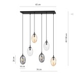 Lampa wisząca Astral 6-punktowa w kolorze czarnym z wielokolorowymi kloszami. Wymiary: szerokość 65 cm, wysokość regulowana 40-100 cm, głębokość 10 cm.