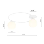 Lampa sufitowa Sopra 2-punktowa w kolorze białym z opalowymi kloszami. Okrągła podstawa o średnicy 14 cm, dwa klosze o średnicy 14 cm, wysokość całkowita 20 cm, szerokość 47 cm, nowoczesny design.