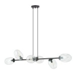 Lampa wisząca Pandora 6-punktowa w kolorze czarnym z transparentnymi kloszami. Posiada sześć żarówek umieszczonych na poziomej rurze, zawieszona na dwóch czarnych linkach. Nowoczesny design, idealna do przestrzeni mieszkalnych.