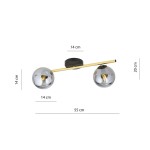 Lampa sufitowa Splendi 2-punktowa w kolorze czarnym, złotym i grafitowym. Konstrukcja z metalowym prętem o długości 55 cm, z dwiema kulistymi kloszami o średnicy 14 cm. Wysokość 20 cm, mocowanie sufitowe w kolorze czarnym.