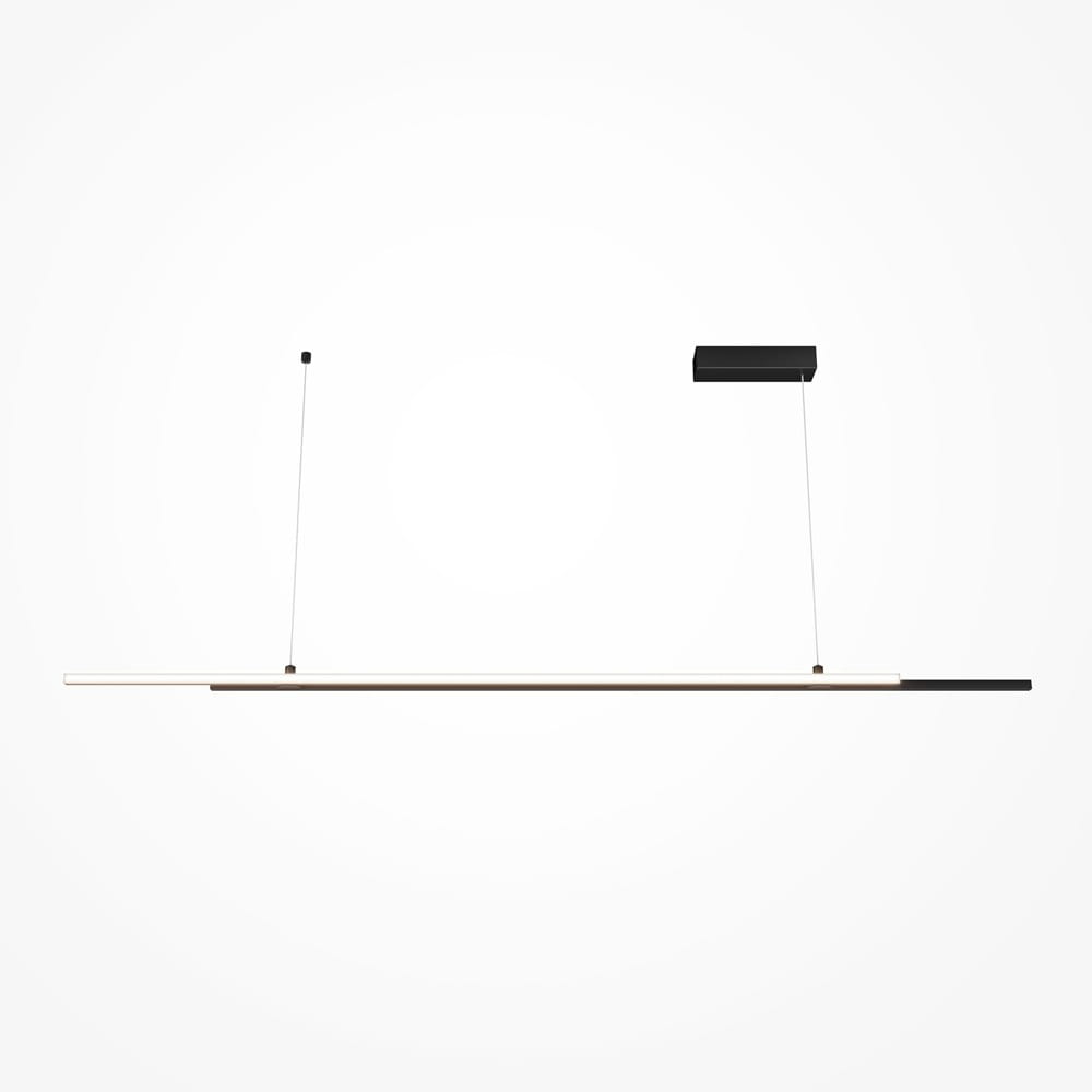 Czarna lampa wisząca LED 2-punktowa Halo MOD005PL-L36BK, o minimalistycznym designie, z prostokątnym kloszem w kolorze czarnym i białym, zawieszona na cienkich linkach, w widoku frontalnym na jednolitym tle.