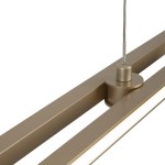 Lampa wisząca Halo LED 2-punktowa w kolorze mosiężnym, z prostokątnymi elementami metalowymi i białymi panelami świetlnymi. Widok z góry, pokazujący mocowanie i kabel zawieszenia. Idealna do nowoczesnych wnętrz.