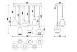 Lampa wisząca Lumina 6-punktowa w kolorze czarnym i chromowym, z sześcioma kloszami o różnych kształtach. Wymiary: długość 850 mm, wysokość 1500 mm. Klasyczny design, idealna do nowoczesnych wnętrz.