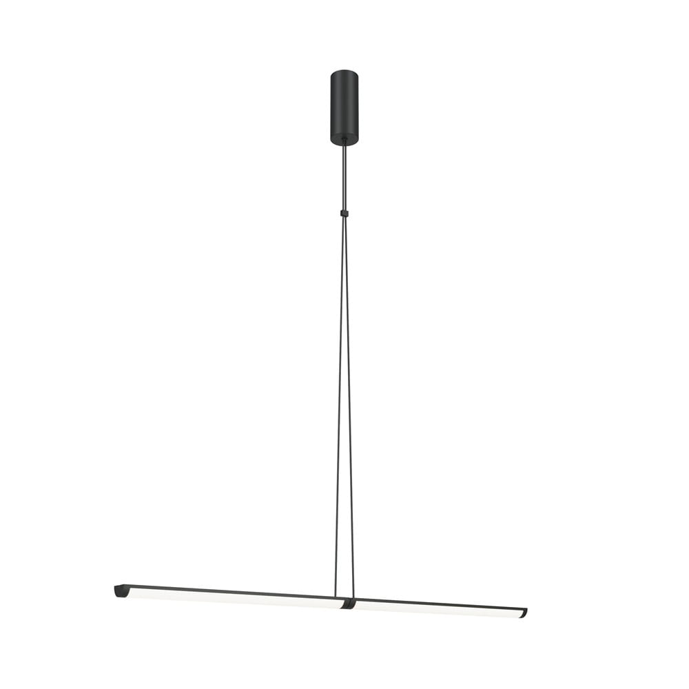 Czarna lampa wisząca Supersymmetry LED, 1-punktowa, z prostokątnym kloszem i metalowym mocowaniem, zawieszona na cienkim przewodzie. Prosty, minimalistyczny design, idealna do nowoczesnych wnętrz. Tło białe, co podkreśla elegancję lampy.