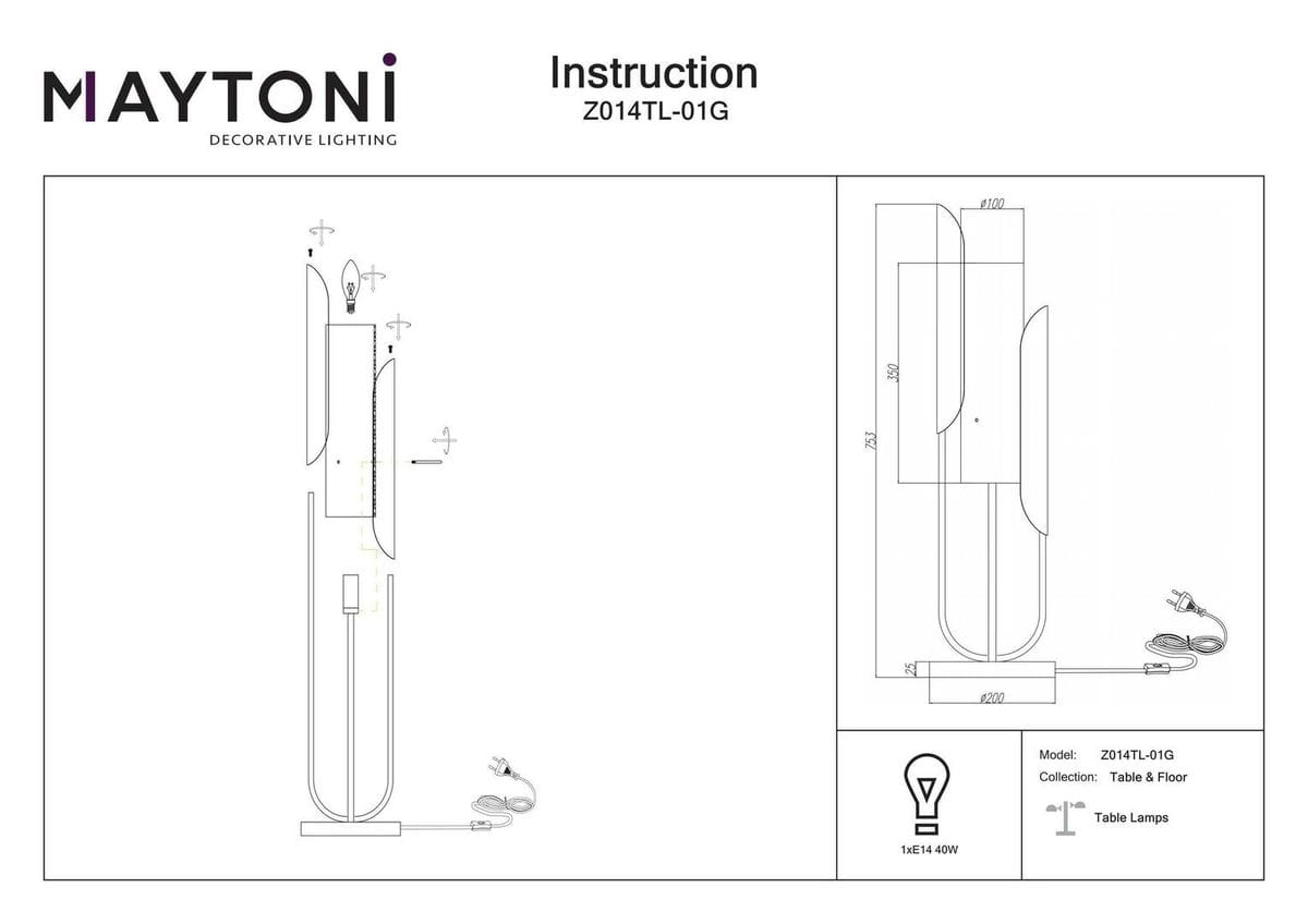 Złota lampa stołowa Cipresso, 1-punktowa, o nowoczesnym, minimalistycznym designie. Użyta okrągła podstawa, smukła konstrukcja oraz asymetryczne klosze. Widoczny kabel z wtyczką. Wysokość lampy wynosi 52 cm, szerokość 22 cm.