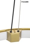 Złota lampa wisząca Circle 98 LED z 6 punktami GU10. Ujęcie z bliska na detal mocowania z widocznymi przewodami (czarnym i srebrnym) oraz złotym elementem montażowym. Lampa ma okrągły kształt i matową białą część.