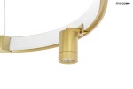 Lampa wisząca Circle 98 LED w kolorze złotym z sześcioma punktami świetlnymi. Widoczny detal lampy z metalowym kloszem w kształcie cylindrycznym, zamontowany na okrągłym, złotym stelażu. Prosty, elegancki design z białym akcentem.