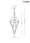 Złota lampa wisząca Havana M o geometrycznym kształcie, w formie diamentu. Wymiary: wysokość 60 cm, szerokość 19 cm. Wisi na łańcuchu, z okrągłym mocowaniem sufitowym o średnicy 10 cm. Elegancki design idealny do nowoczesnych wnętrz.