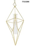 Lampa wisząca Havana L w złotym kolorze, o geometrycznej formie, z przezroczystym kloszem. Ujęcie frontalne, zawieszona na cienkim łańcuchu. Wyróżniający się kształt rombu z dekoracyjnymi detalami. Idealna do nowoczesnych wnętrz.