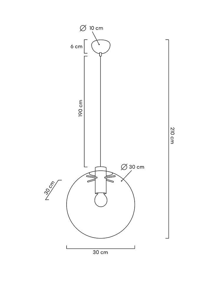 Lampa wisząca Sandra 30, czarna, 1-punktowa, o średnicy klosza 30 cm i wysokości 210 cm. Uchwyt z metalowym mocowaniem, długość przewodu 190 cm. Prosty, okrągły kształt klosza, idealna do nowoczesnych wnętrz.