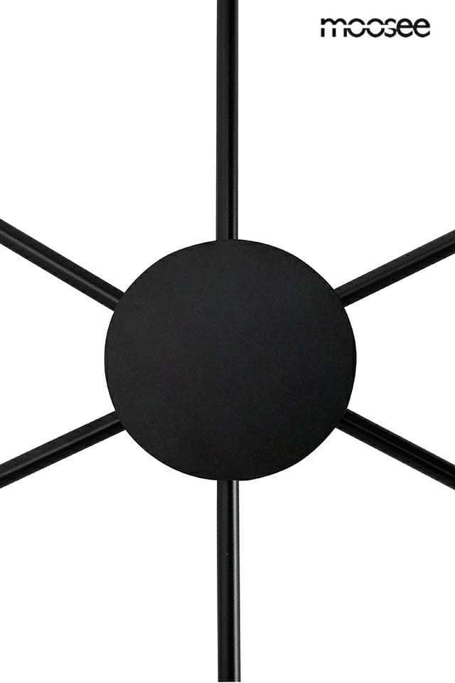 Kinkiet Shadow 6 LED, czarny, z sześcioma punktami świetlnymi. Produkt ma okrągłą podstawę w kolorze czarnym, z sześcioma prostokątnymi ramionami rozchodzącymi się promieniście. Tło białe, co podkreśla minimalistyczny design.