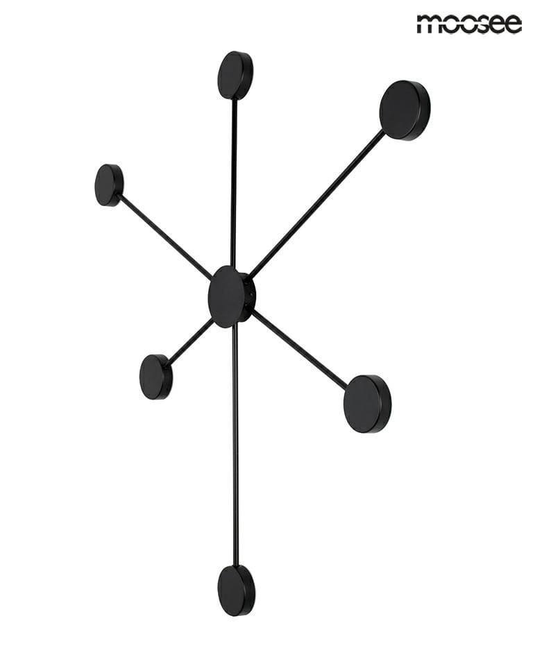 Czarny kinkiet Shadow 6 Close LED, sześciopunktowy, z metalowymi ramionami rozchodzącymi się promieniście od centralnej podstawy. Prosty, nowoczesny design, idealny do różnych aranżacji wnętrz. Zawieszony na ścianie, prezentuje minimalistyczny styl.