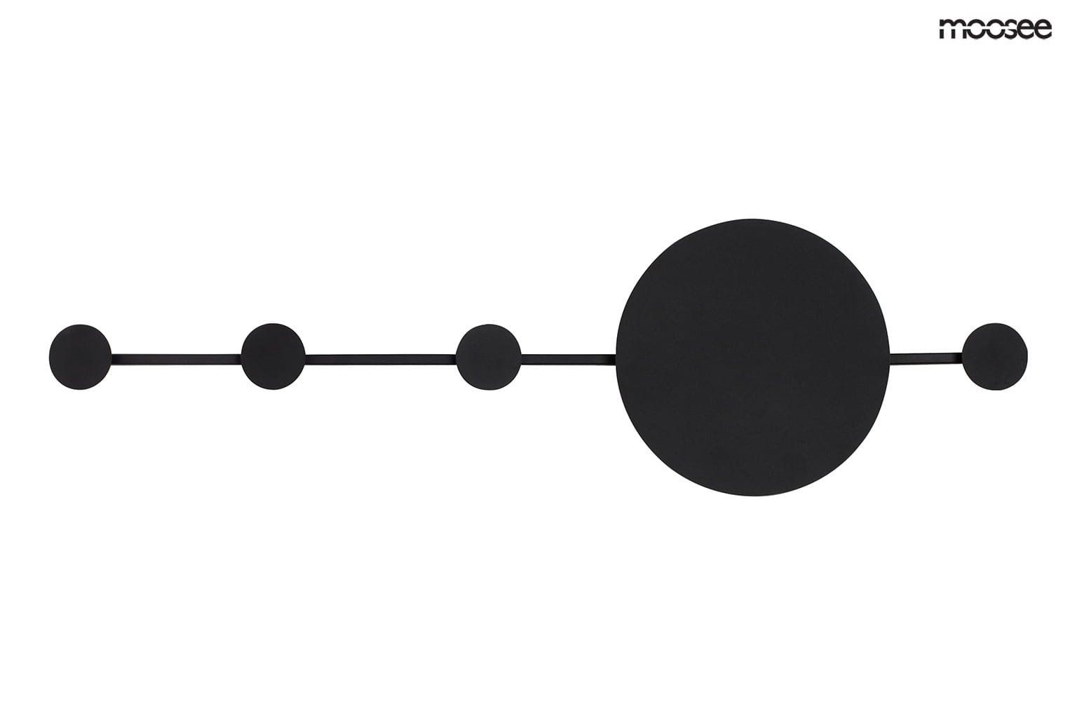 Czarny kinkiet LED Shadow Hang z wieszakiem, o minimalistycznym, geometrycznym designie. Produkt przedstawiony z boku, składa się z prostokątnej podstawy z trzema okrągłymi elementami. Idealny do nowoczesnych wnętrz.