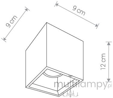 Lampa sufitowa Bold S 1-punktowa o kwadratowej obudowie, wymiarach 9 cm x 9 cm, wysokości 12 cm, z okrągłym wlotem na żarówkę. Idealna do nowoczesnych wnętrz.