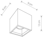 Lampa sufitowa Bold S 1-punktowa o kwadratowej obudowie, wymiarach 9 cm x 9 cm, wysokości 12 cm, z okrągłym wlotem na żarówkę. Idealna do nowoczesnych wnętrz.