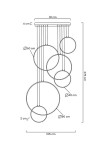 Czarna lampa wisząca Circulo Six LED 6-punktowa, składająca się z okrągłych elementów o różnych średnicach: 60 cm, 80 cm, 40 cm. Wymiary: szerokość 81 cm, wysokość 275 cm, głębokość 105 cm. Montaż sufitowy z długimi kabelkami.