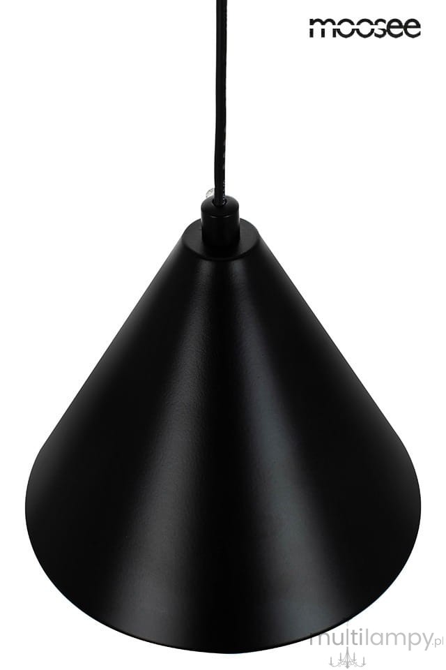 Czarna lampa wisząca Acustica LED z dwiema punktami świetlnymi, o stożkowym kształcie. Wisi na czarnym przewodzie, z widoczną oprawą. Idealna do nowoczesnych wnętrz.