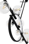 Czarna lampa wisząca Alure Line 120 LED z 11 punktami świetlnymi. Okrągła podstawa z metalowym wykończeniem i przezroczystymi kloszami. Lampa wisi w górnej części, ukazując nowoczesny design z widocznymi żarówkami LED w środku.