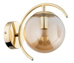 Kinkiet El Dorado 1-punktowy w kolorze złotym, z półkulistym kloszem w odcieniu brązowym, zamontowany na okrągłej podstawie. Lampa ma elegancki, zaokrąglony kształt z metalowymi elementami. Widok z boku, eksponujący detale konstrukcji.