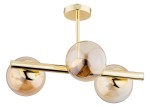 Lampa sufitowa Eral 3-punktowa w kolorze złotym, z trzema szklanymi kloszami w odcieniu bursztynowym. Ułożenie poziome z metalowym stelażem. Klosze okrągłe, wykończenie błyszczące, montowana do sufitu.