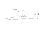 Kinkiet Wand 45 LED w złotym kolorze, o wymiarach 45 cm długości, 13 cm wysokości i 5 cm szerokości. Główna część ma prostokątny kształt, z okrągłym elementem o średnicy 10 cm. Prosty design, idealny do nowoczesnych wnętrz.