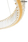 Lampa wisząca Liberty 40 LED w kolorze złotym, z przezroczystymi elementami szklanymi. Ujęcie z boku, pokazujące zaokrąglony kształt oraz detale wykończenia, w tym złote ozdoby wzdłuż krawędzi.