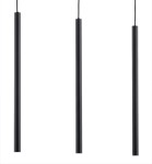 Lampa wisząca Collet 3-punktowa w kolorze czarnym, składająca się z trzech długich, prostokątnych elementów. Ujęcie frontalne, zawieszona na cienkich kablach, z minimalistycznym designem. Tło białe, co podkreśla elegancję lampy.