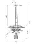 Lampa wisząca Sesto 2-punktowa w złotym kolorze, o średnicy 60 cm i wysokości 48 cm. Wykonana z metalowej konstrukcji z dekoracyjnymi, promienistymi elementami. Zawieszona na długim przewodzie, idealna do nowoczesnych wnętrz.