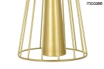 Lampa wisząca Sesto 2-punktowa w kolorze złotym, z metalową klatką o teksturowanej powierzchni. Ujęcie z dołu, ukazujące stożkowaty korpus oraz otwarty design, który pozwala na widoczność źródła światła.