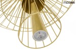 Lampa wisząca Sesto 2-punktowa w kolorze złotym, z metalową konstrukcją w formie siatki. Widoczny jeden z punktów świetlnych z przezroczystym kloszem. Ujęcie z dołu, ukazujące kształt i detal wykończenia.