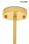 Złota lampa wisząca Neri, 6-punktowa, z metalowym, okrągłym mocowaniem sufitowym. Widoczne dwa pokrętła do regulacji. Kształt prosty i elegancki, idealna do nowoczesnych wnętrz. Ujęcie z dołu, ukazujące detal mocowania.