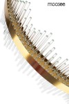 Złota lampa wisząca Florens 80 LED, 1-punktowa, z przezroczystymi elementami. Okrągła podstawa z matowego metalu, z licznymi szklanymi rurkami, w układzie promieniście. Widok z boku, akcentujący nowoczesny design i elegancki styl.
