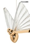 Lampa wisząca Butterfly M LED w kształcie motyla, złota baza z błyszczącego metalu, przezroczyste skrzydła z fakturą, zawieszona na cienkim przewodzie. Idealna do nowoczesnych aranżacji wnętrz.