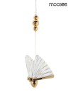 Lampa wisząca Butterfly S LED w kształcie motyla, z przezroczystym kloszem i złotymi elementami. Wisi na cienkim przewodzie, z dekoracyjnymi kulkami na górze. Idealna do nowoczesnych wnętrz, dodaje lekkości i elegancji.