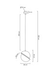 Lampa wisząca Globe 20, 1-punktowa, złota. Okrągła kula o średnicy 20 cm, zawieszona na 200 cm cienkiego przewodu. Metalowy sufitowy uchwyt o średnicy 10 cm, z eleganckim wykończeniem. Wysokość całkowita 220 cm, idealna do nowoczesnych wnętrz.