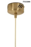 Lampa wisząca Globe 20, złota, z metalowym kloszem, montowana sufitowo, z tekstylnym przewodem w jasnym kolorze. Widoczna podstawka z wentylacją, w kształcie okrągłym.