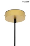 Złota lampa wisząca Eden LED z pojedynczym punktem świetlnym. Widok z dołu, z okrągłym, metalowym kloszem i czarnym przewodem. Prosta konstrukcja, minimalistyczny design, idealna do nowoczesnych wnętrz.