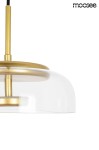 Złota lampa wisząca Eden LED z przezroczystym kloszem, zawieszona na cienkim kablu. Klosz ma półokrągły kształt, a u góry znajduje się metalowa podstawa. Produkt pokazany z bliska, na białym tle.