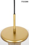 Złota lampa wisząca Eden LED z pojedynczym punktem świetlnym. Widoczny okrągły, metaliczny zwis z gładką powierzchnią oraz czarnym przewodem. Lampa ma minimalistyczny design, idealna do nowoczesnych wnętrz.